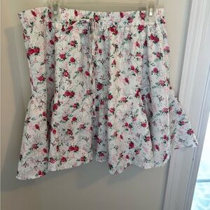 Lulus Cute Factor Floral Print Tiered Mini Skirt Pull On White Pink XL NWT